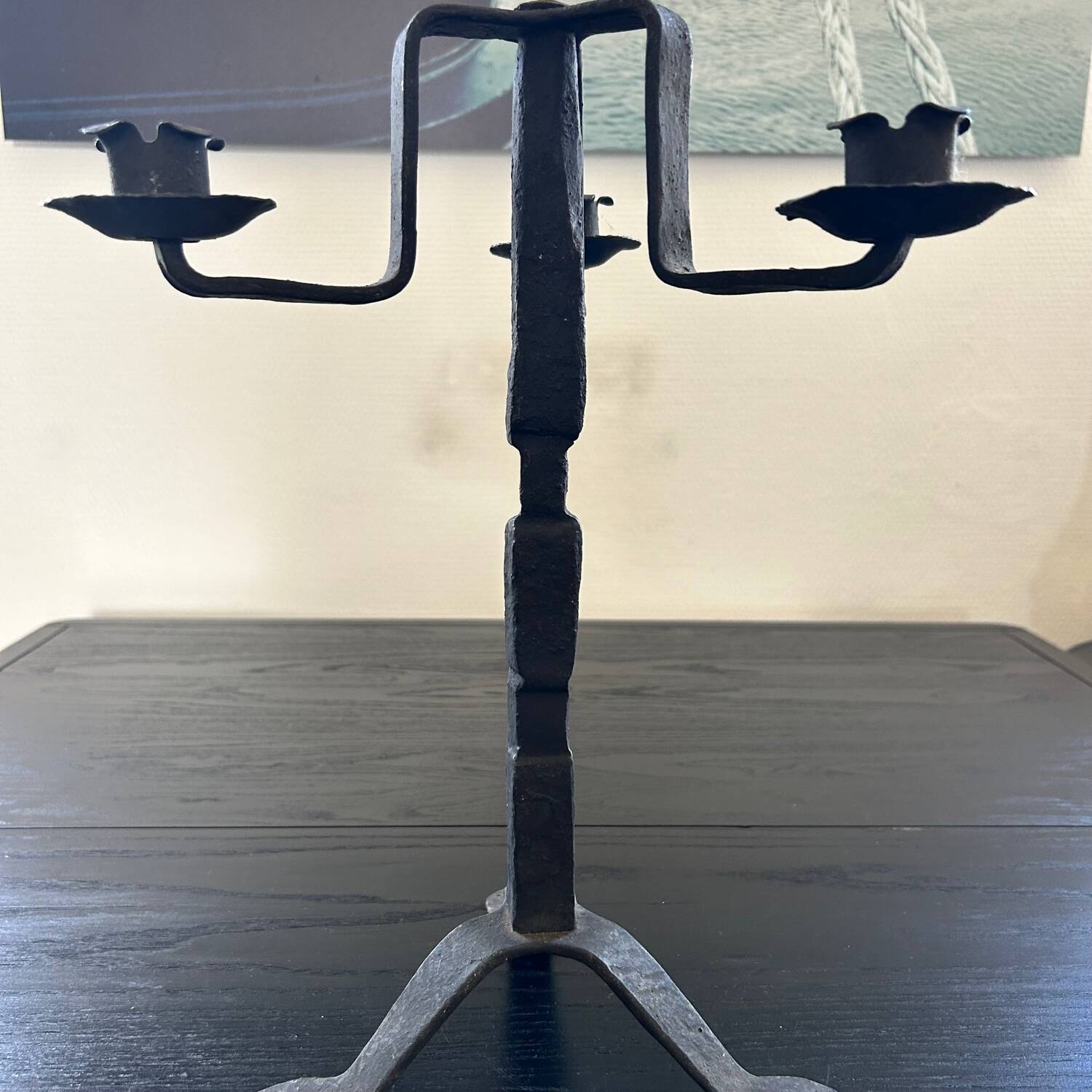 Brutalist wrought iron candlestick