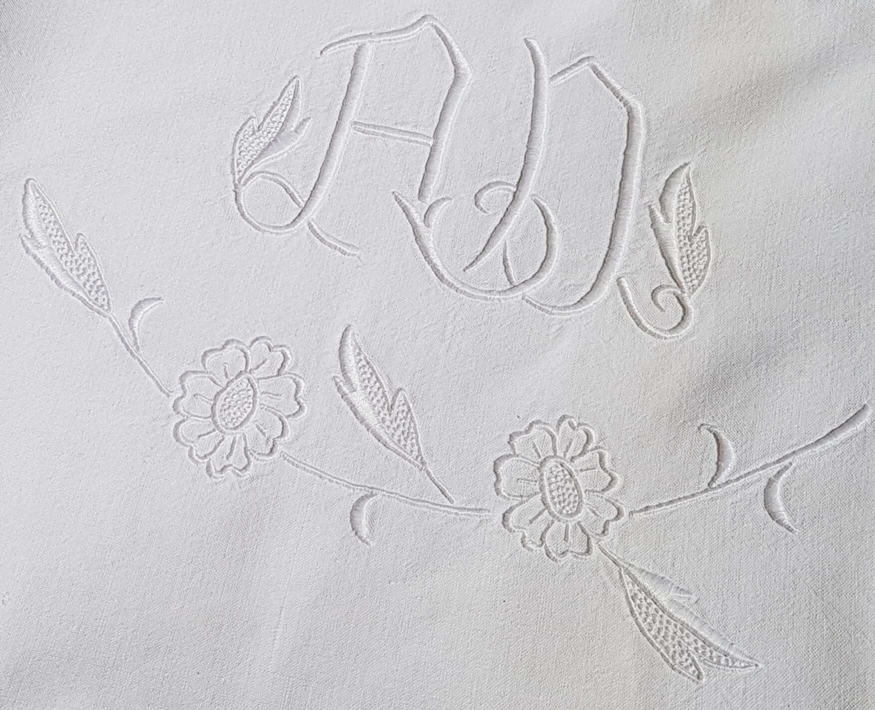 Embroidered AD monogram sheet