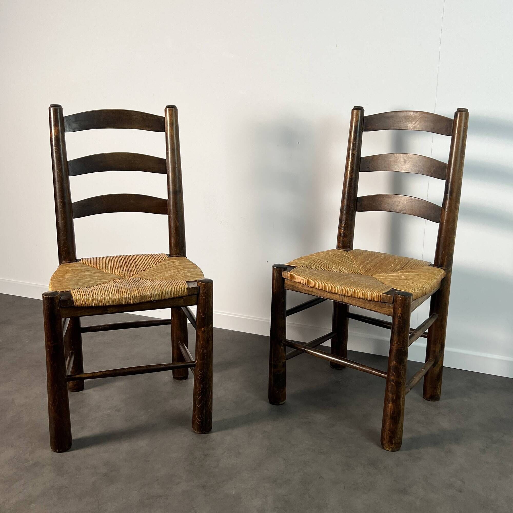Pair of rush-seated chairs - Georges Robert, France circa 1950 Design