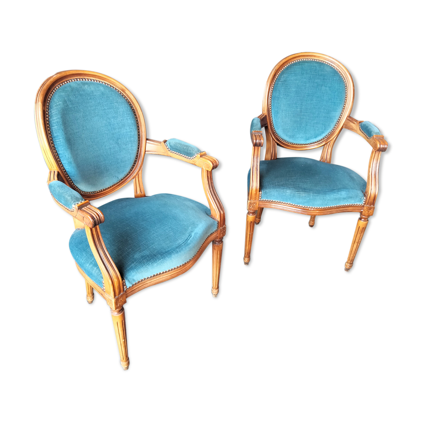 Pair of armchairs old medallion style louis xvi