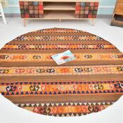 6x6 Orange & Brown Circle Striped Pattern Kilim Area Rug, 183x183Cm