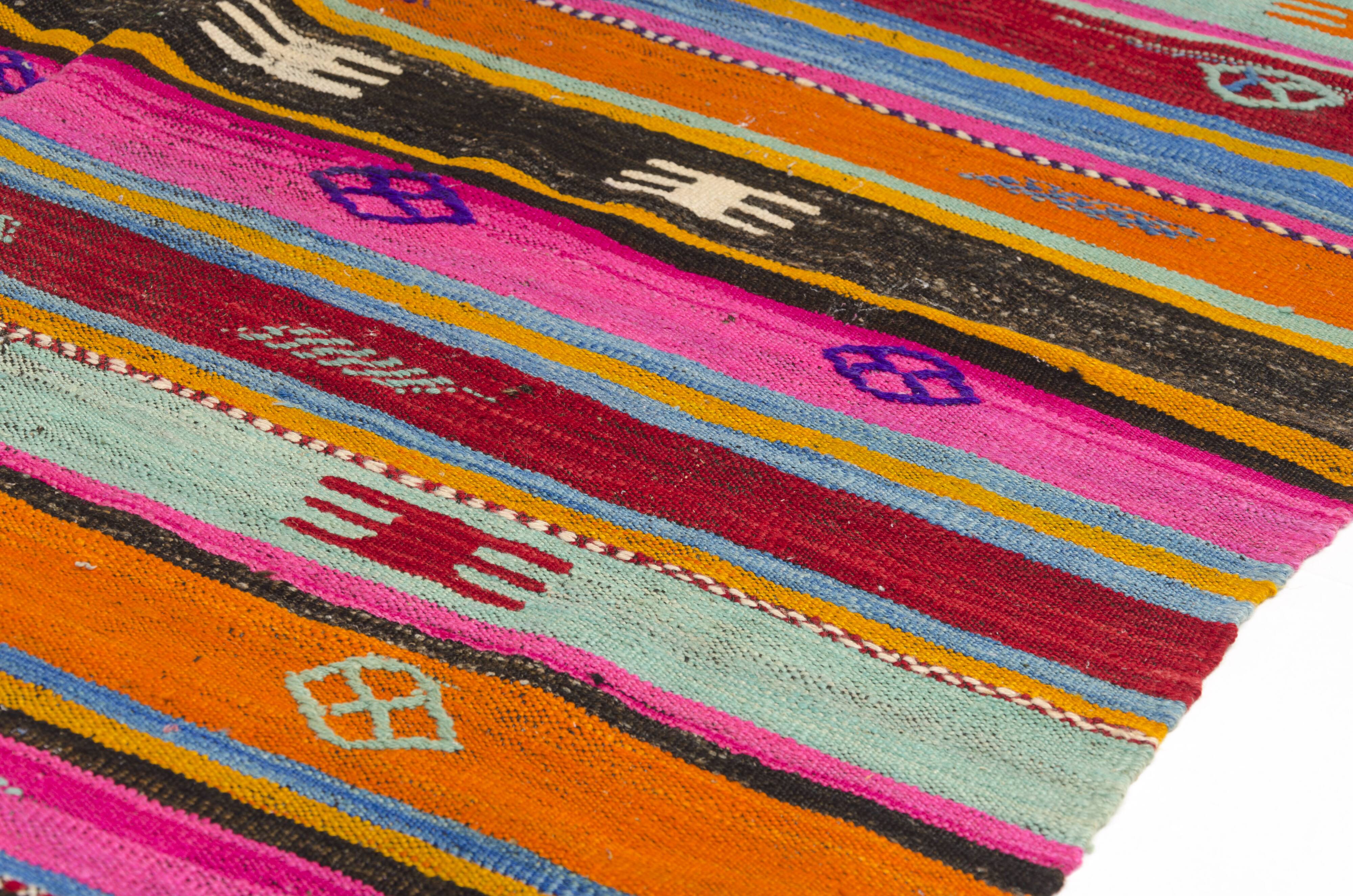 Vibrant Vintage Anatolian Kilim,Hand-Woven Wool & Cotton Rug – sku 137