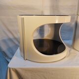 Pair of stackable vintage ABS plastic cylindrical bedside tables