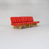80s low three seat slatted bench / sofa