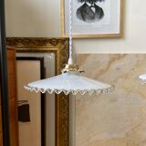 Pair of white glass hanging lamps