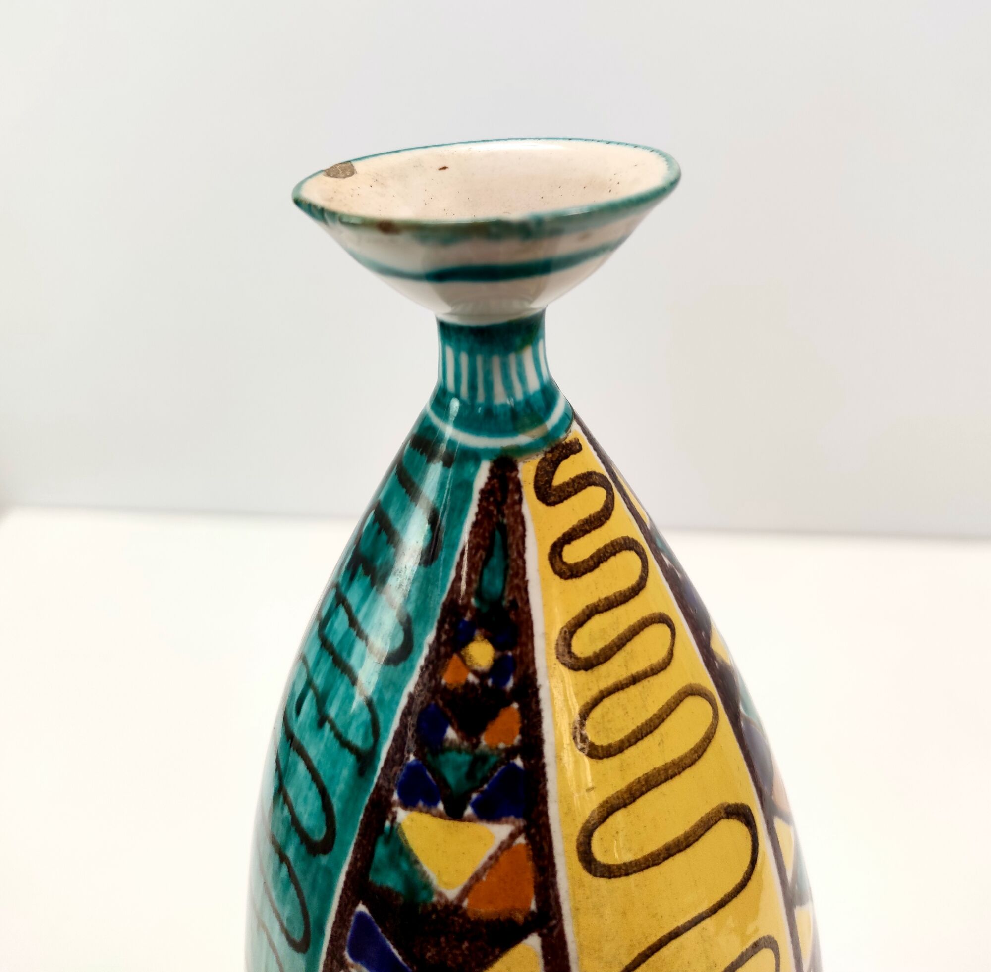 Vintage Multicolored Lacquered Ceramic Vase with Geometric Patterns, Italy