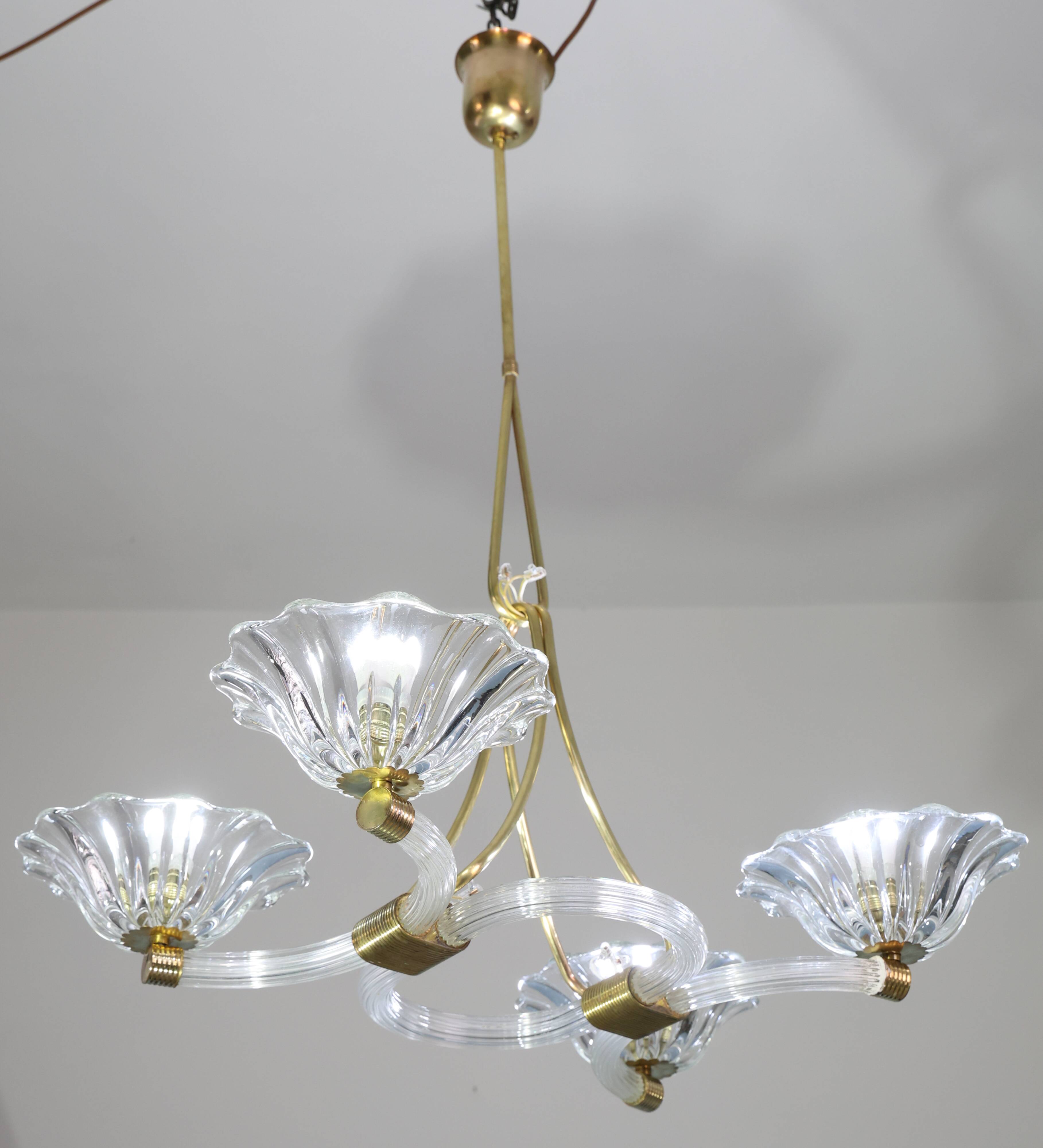Extraordinary Art Deco Murano Glass and Bronze Chandelier by Barovier&Toso, 1950