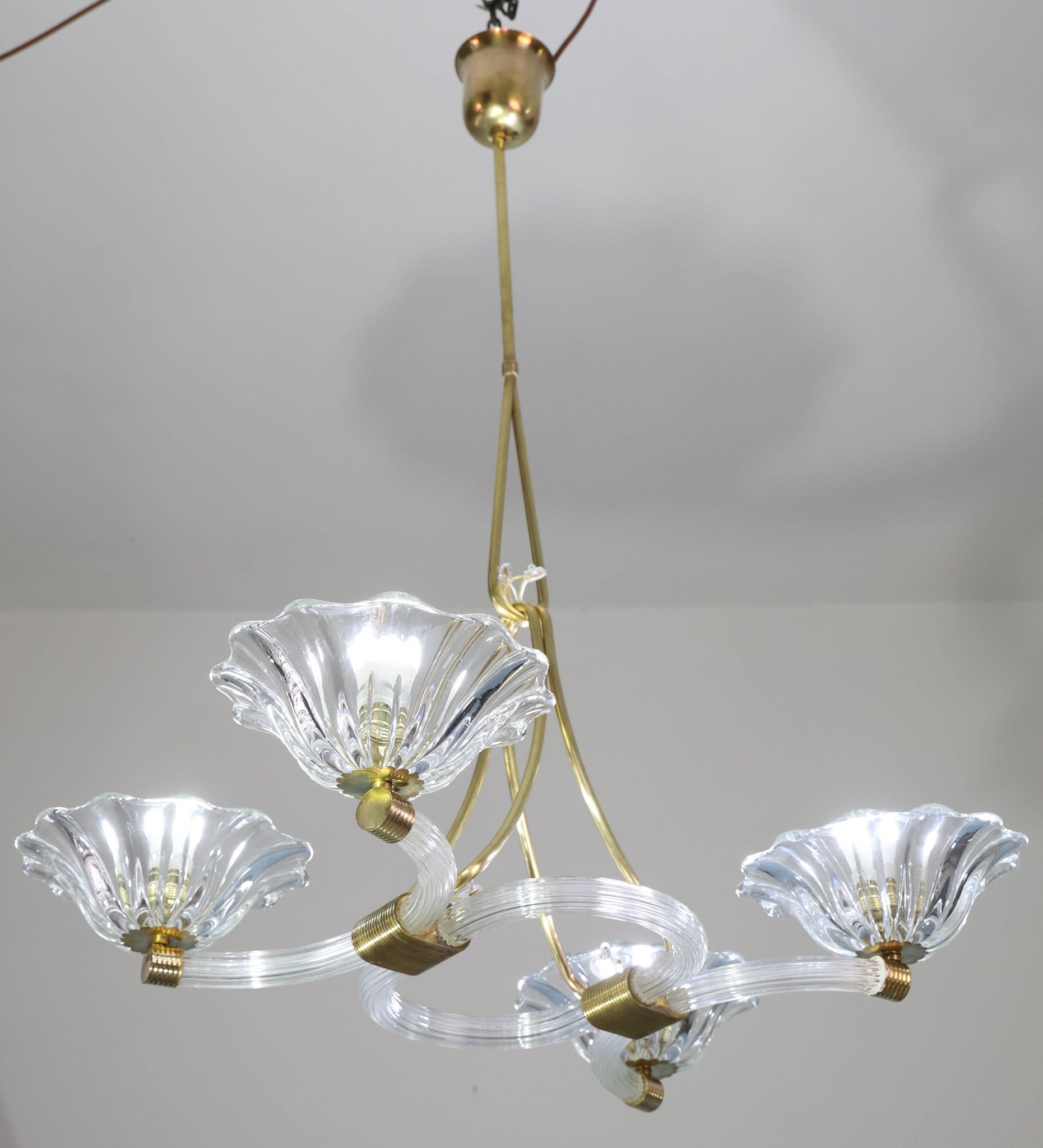 Extraordinary Art Deco Murano Glass and Bronze Chandelier by Barovier&Toso, 1950