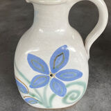 Vintage signed stoneware pitcher jug with floral painting decoration