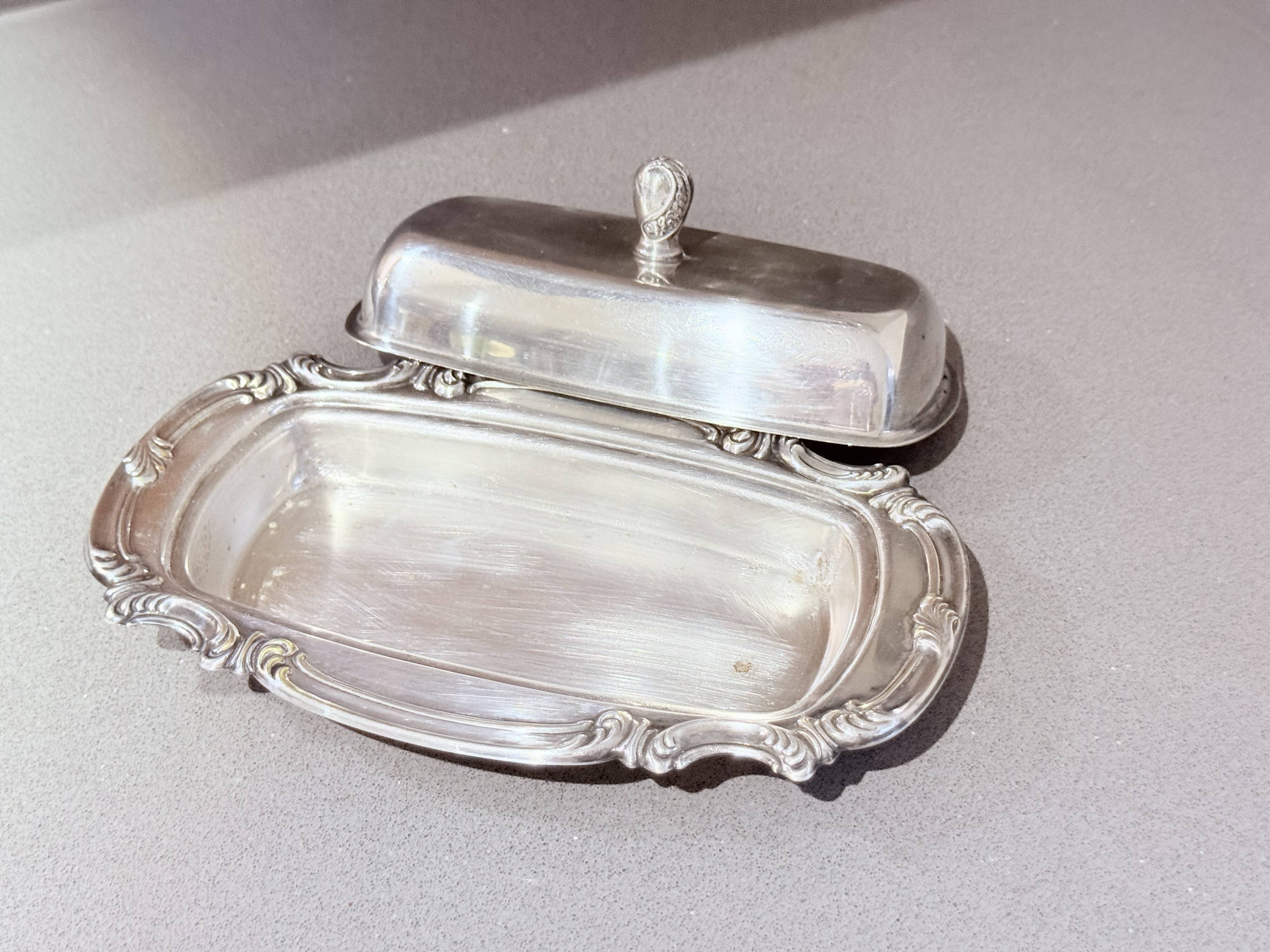 Antique Silver Butter Dish With Crystal Liner & Spoon, Elegant Vintage Tableware