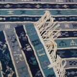 Blue carpet with Berber patterns handmade in pure wool