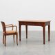 Art Deco carved oak Desk or Table with copper details, Belgium 1920s