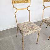 Ensemble de 4 Chaises en Fer Doré et Tissu Fleuri, Espagne, 1980s