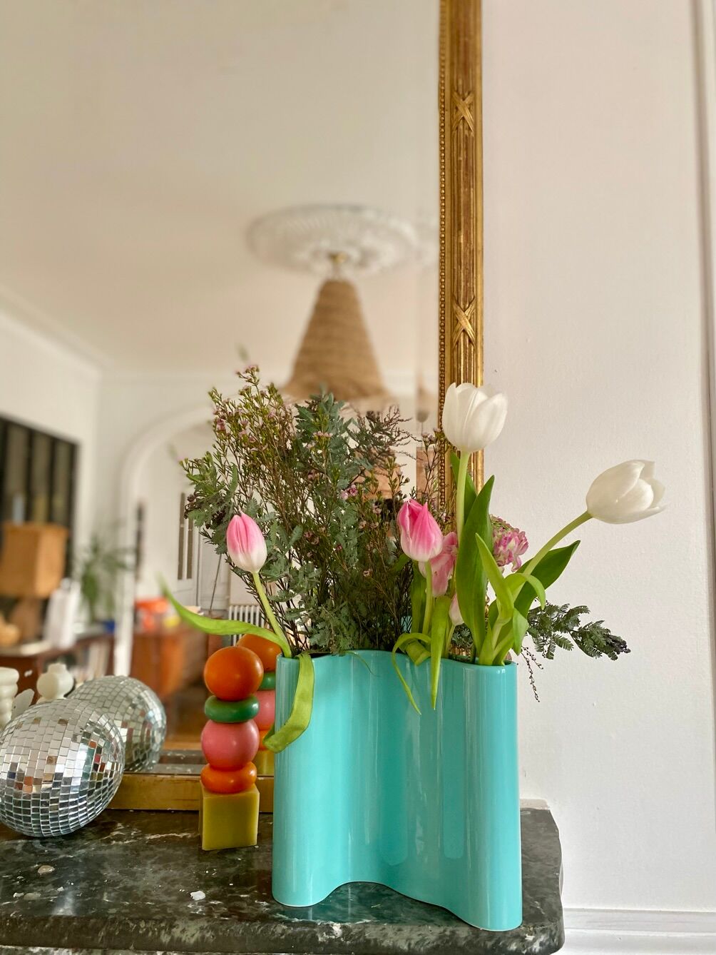 Blue-green ceramic vase