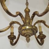 French Art Nouveau Bronze 6 Light Chandelier with Scroll Arms and Leaf Details 5583