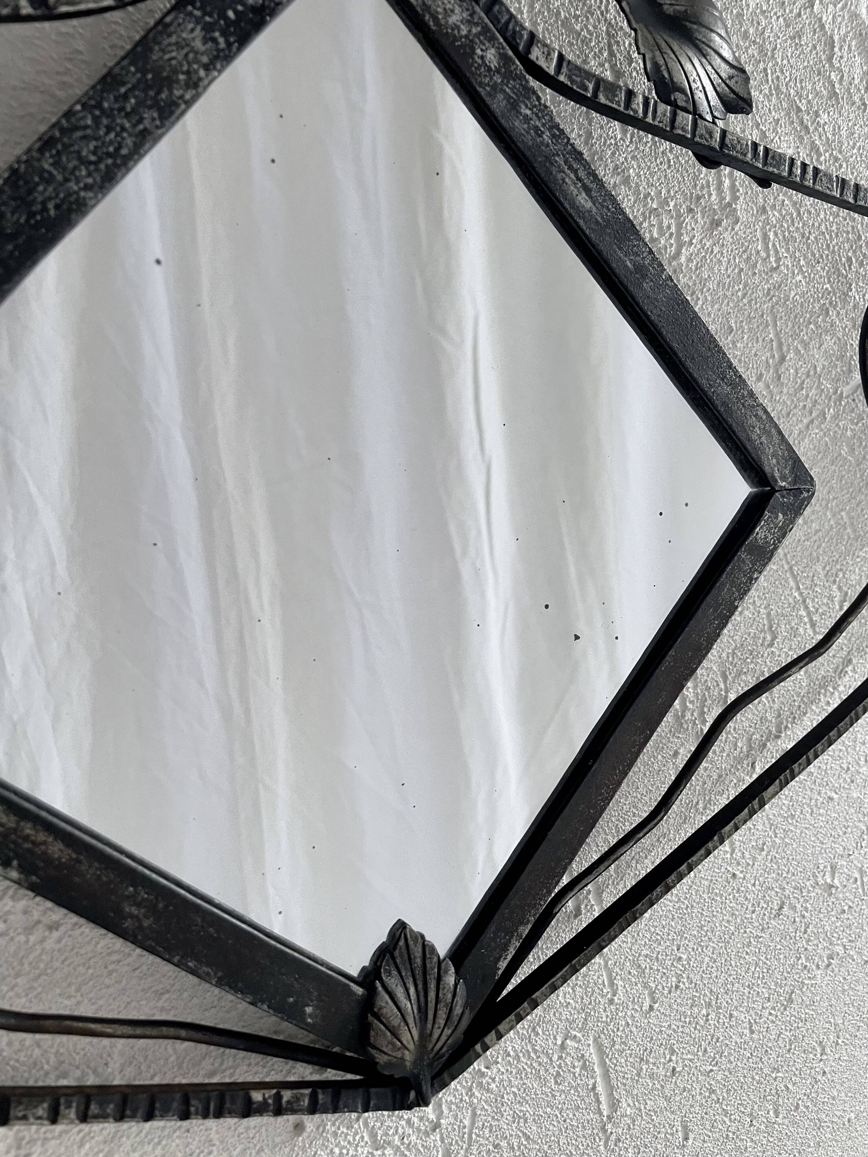 French Art Deco wrought iron mirror, 1930s