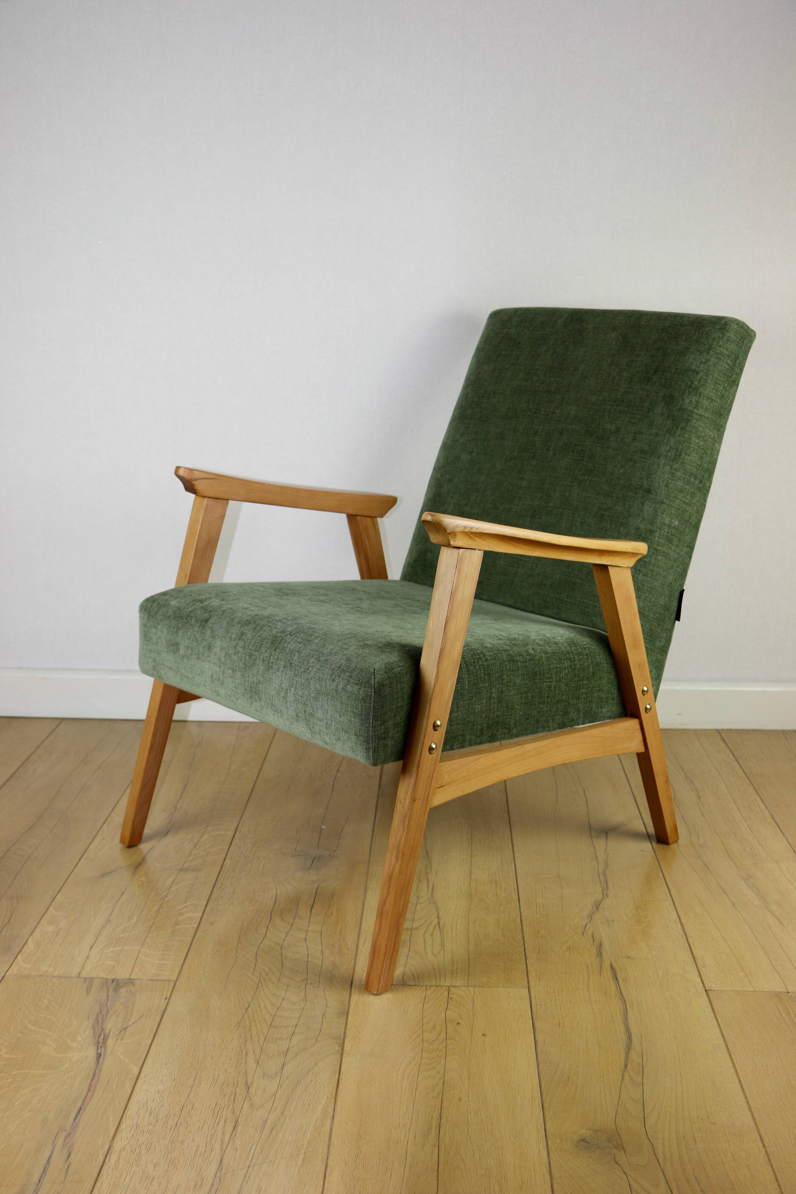 Classic armchair green olive structural light wood