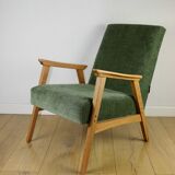 Classic armchair green olive structural light wood
