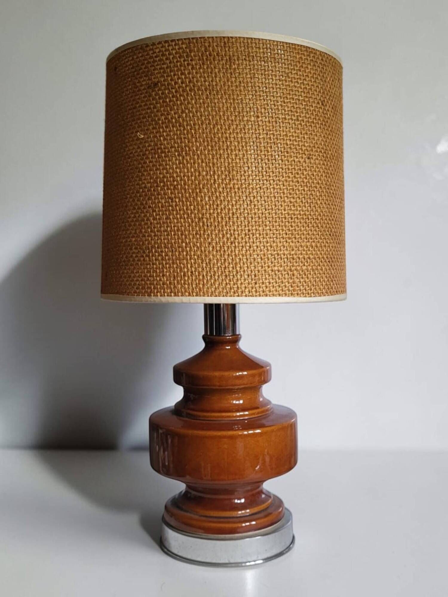 Vintage table lamp in glazed ceramic and chrome metal – 1970s