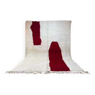 Tapis azilal blanc, bordeaux en laine fait main taille 250cm×150cm