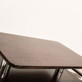 Coffee Table-Bar low laminate rosewood and chromed metal, Italy 70's