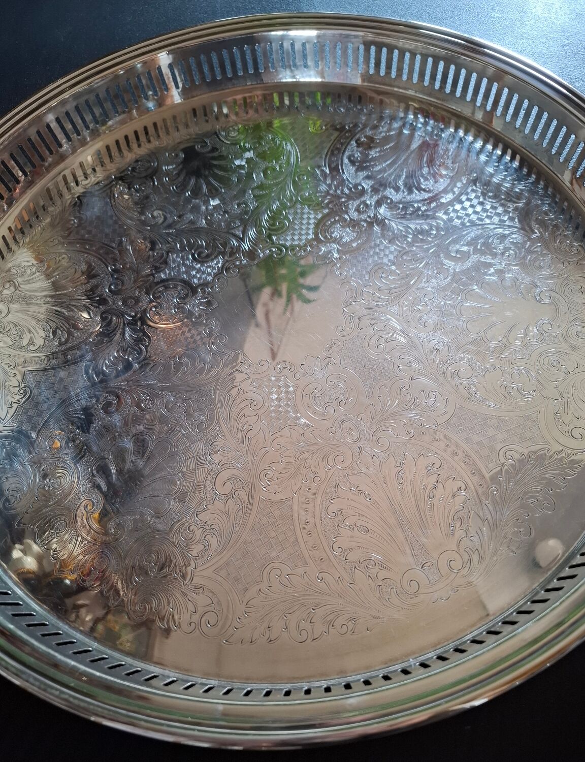 Silver-plated metal platter Christophle Fleuron France