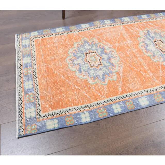 Vintage Turkish Oushak Handmade Wool Cotton Orange Runner 77x325