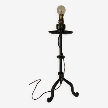 Pied de lampe fer forgé, câble tissu 2m