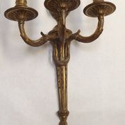 Magnificent Pair French Antique Bronze Triple Wall Lights Urn & Swag Detail