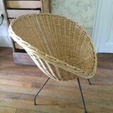 Antique round rattan armchair