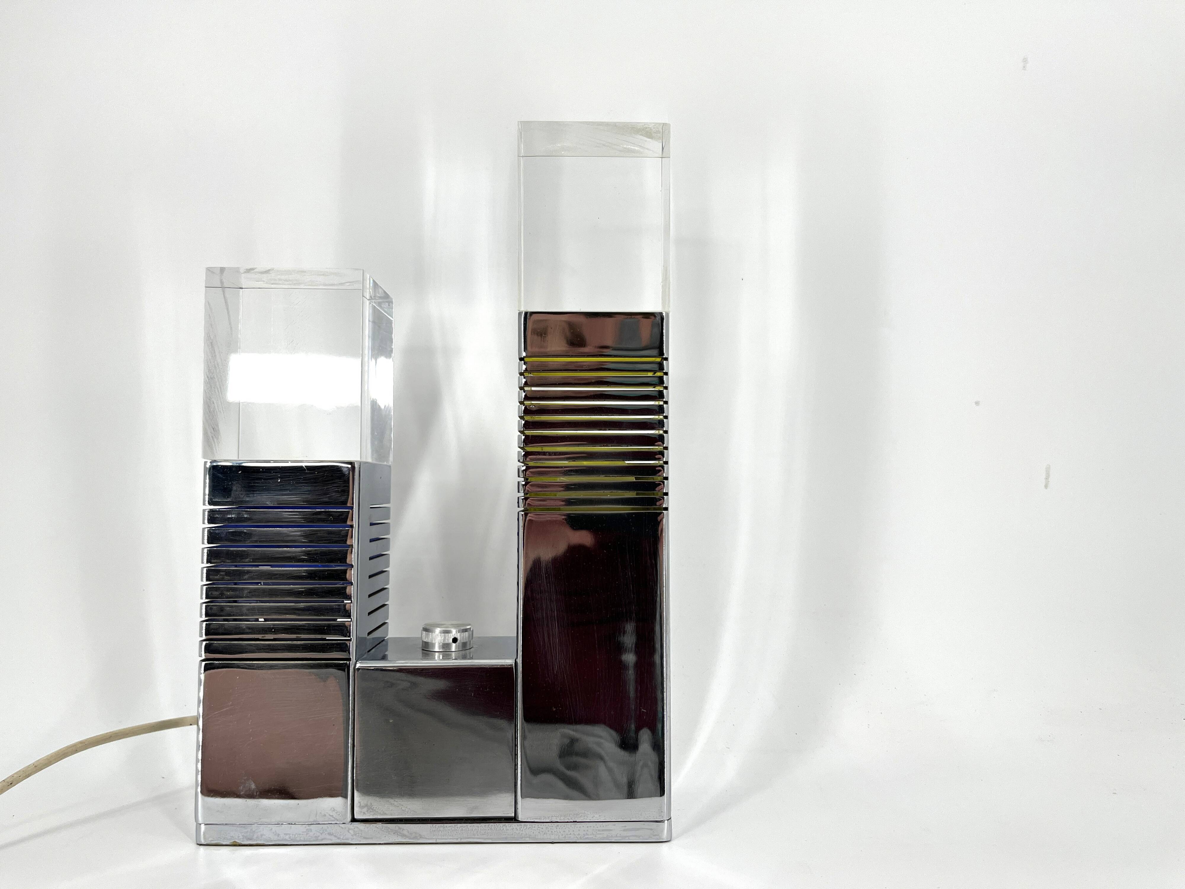 Vintage chrome and plexi table lamp attr. to Gaetano Missaglia, 1970s