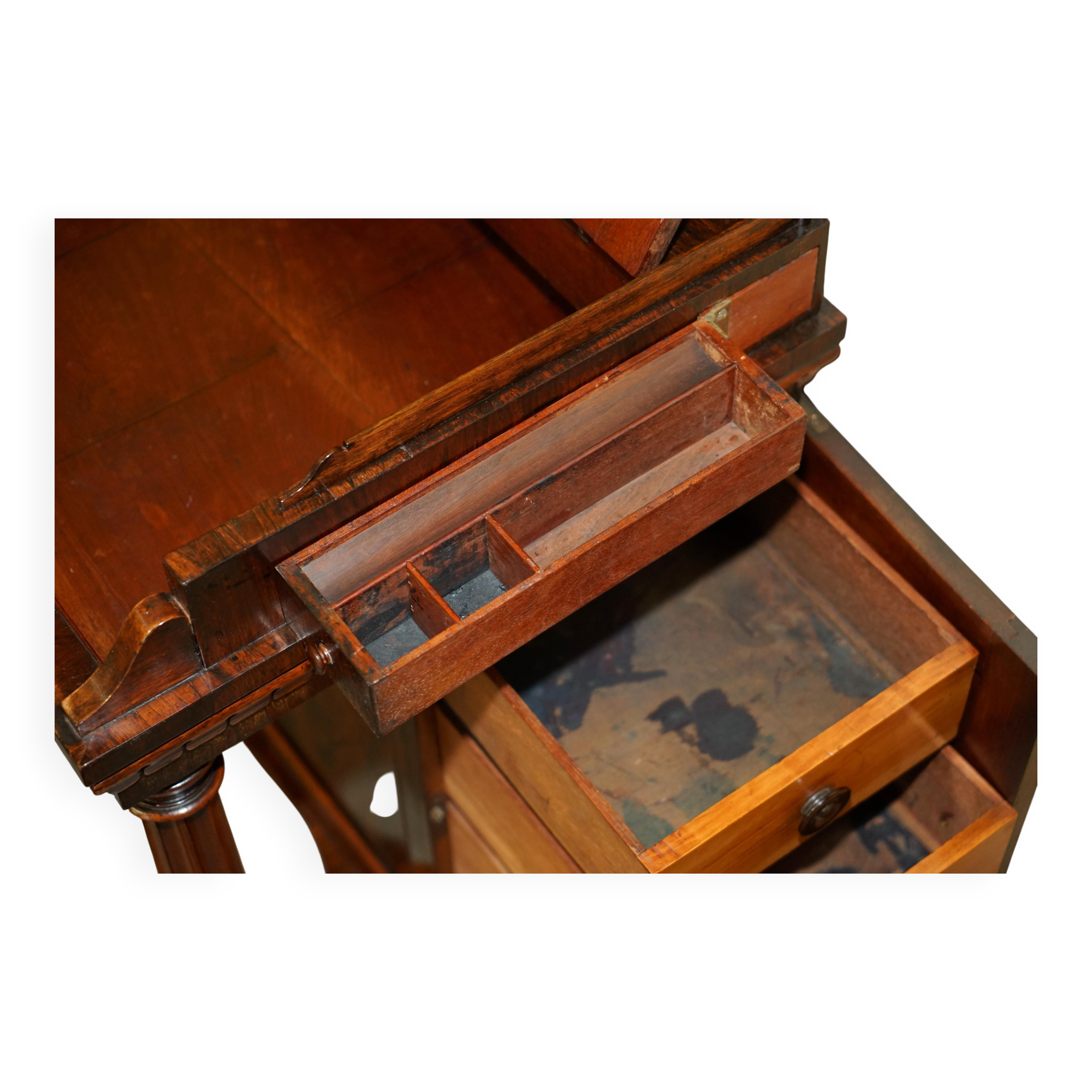 Davenport Regency Antique Desk Circa 1810-1820 in Hardwood and Leather