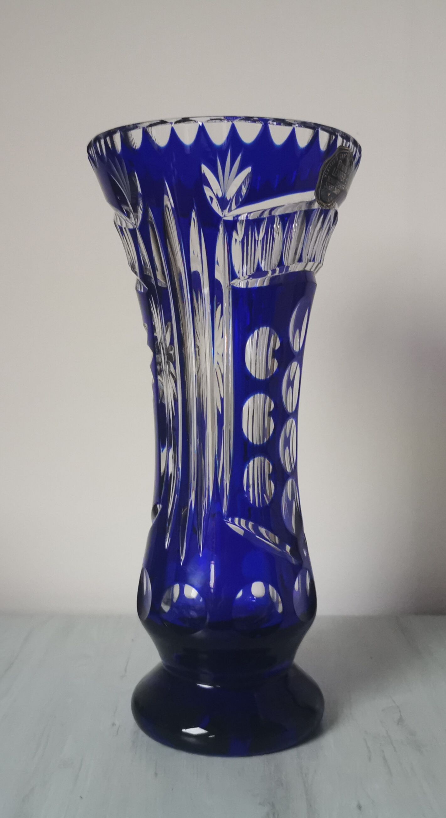 Blue cut crystal vase