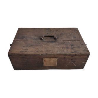 Old rectangular wooden tool case