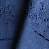 Old sheet in pure thread washed linen tinted in blue