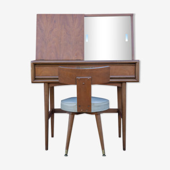 Vanity unit and its swivel armchair, Scandinavian furniture, desk, console, 50s