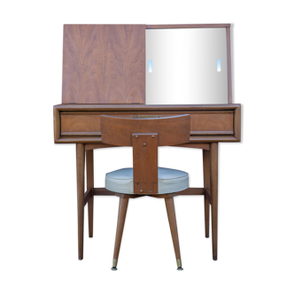 Vanity unit and its swivel armchair, Scandinavian furniture, desk, console, 50s