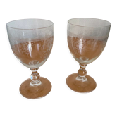 Set of two engraved glass wine glasses