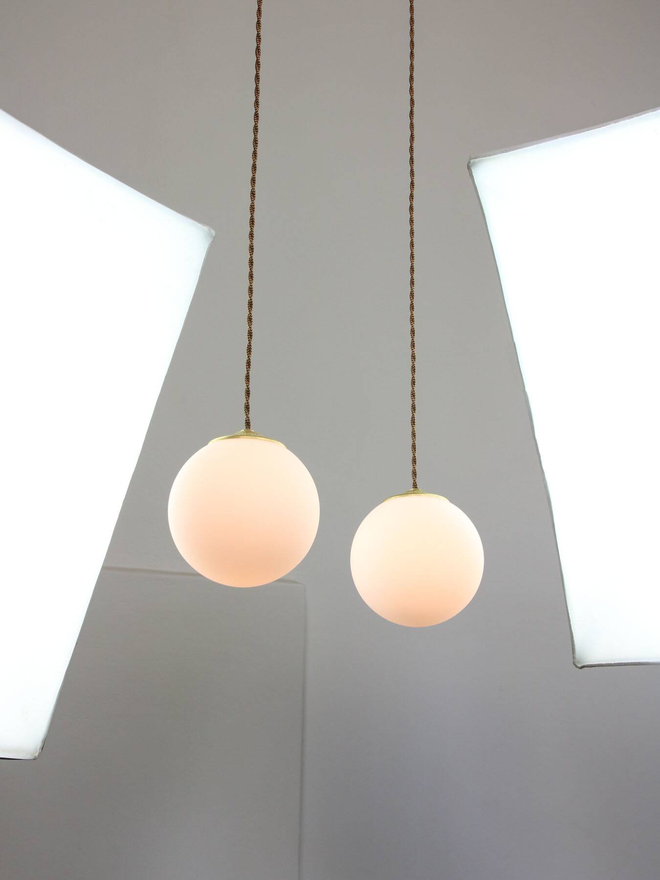 Mid-Century Italian Brass & Opaline Cluster of Lamps