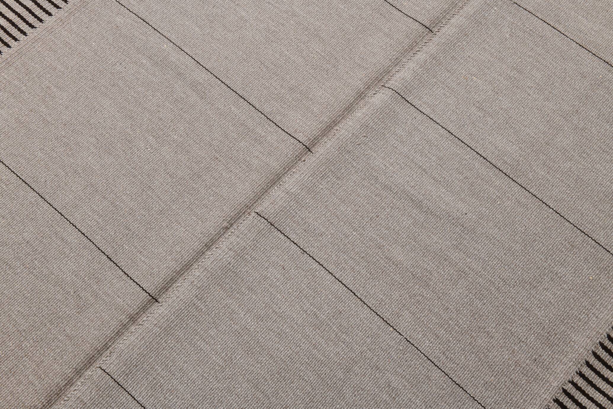 8x10 Contemporary Gray Black Vintage Kilim Rug, 225x325Cm