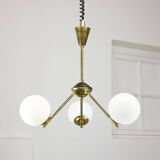 Lustre Art Déco en laiton et opaline italien