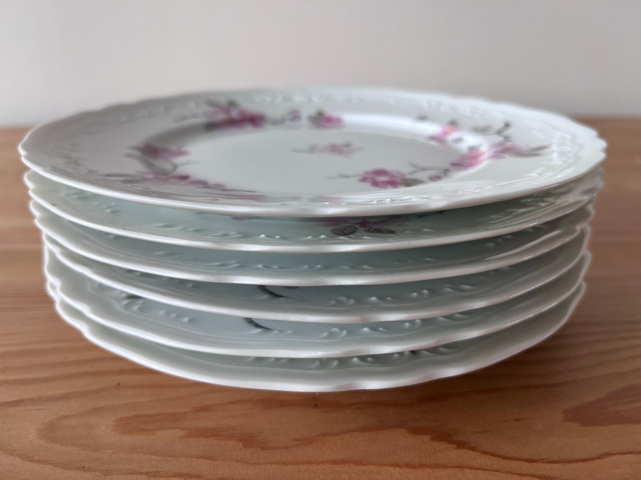 6 Limoges porcelain dessert plates - cherry blossoms -