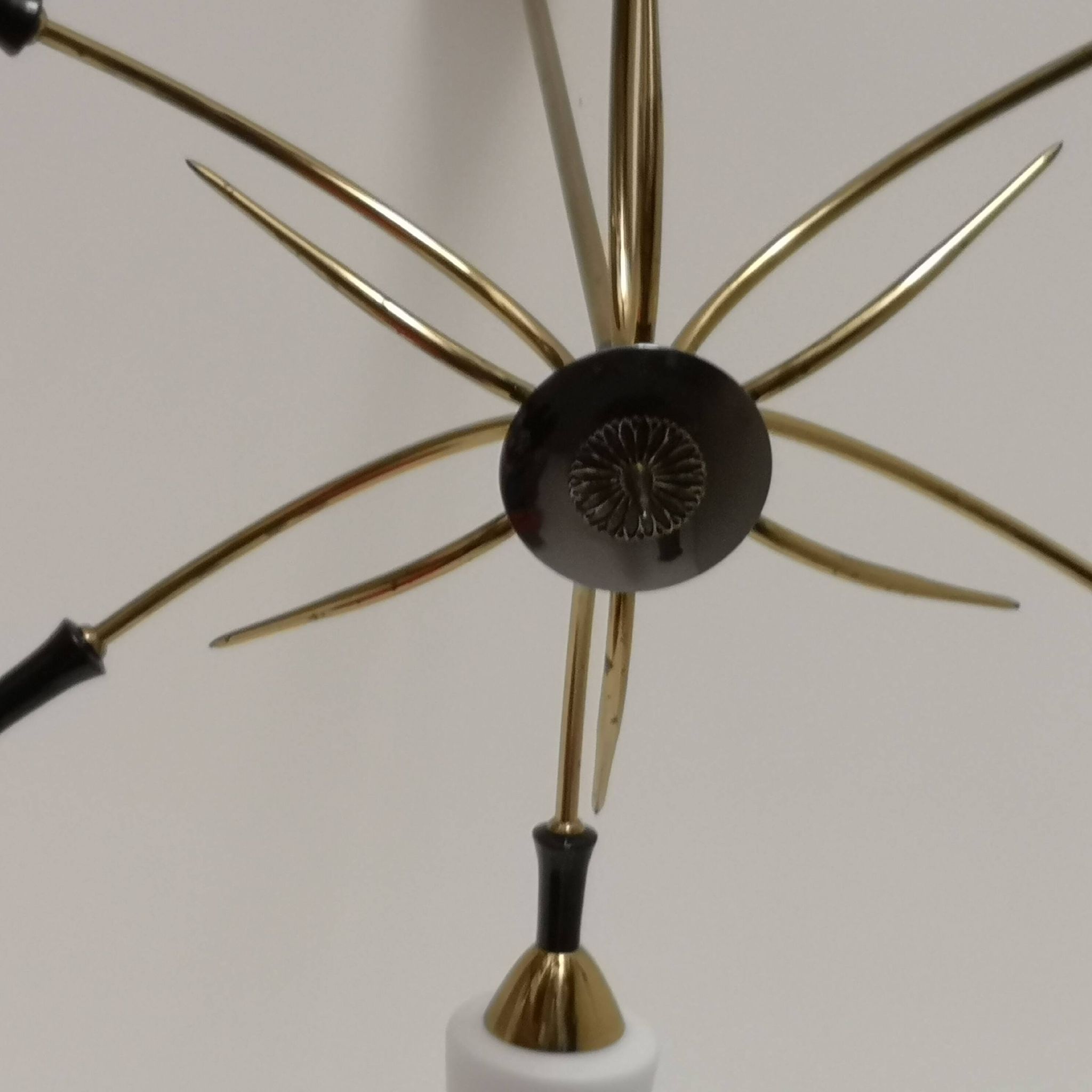 Vintage arlus sputnik chandelier 6 arms mid-century design, brass & opaline