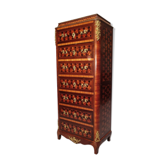 Secrétaire droit époque Napoléon III marqueterie cubes - bois de rose & palissandre 19ème