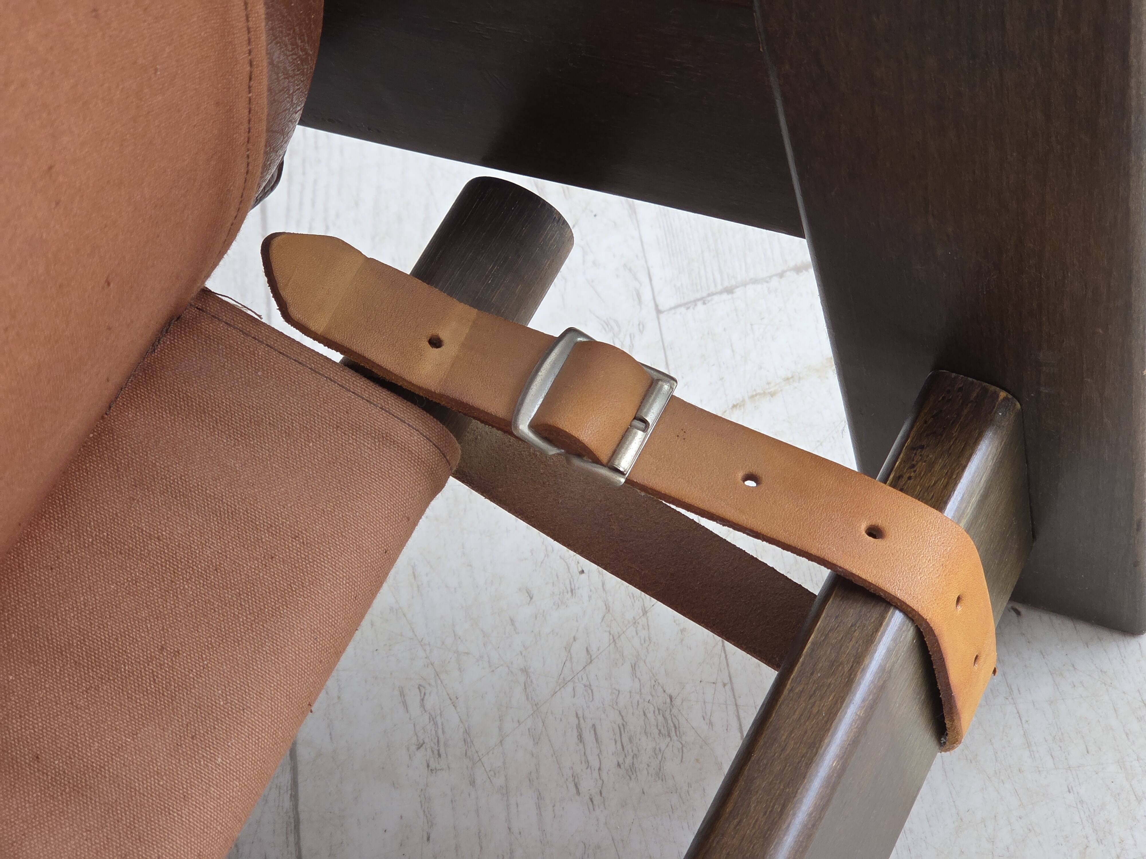 1970s, Scandinavian armchair, furniture leather, canvas, oak wood.