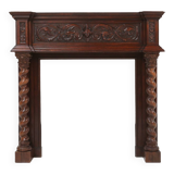 Richly decorated antique fireplace in oak, Belgium ca. 1920