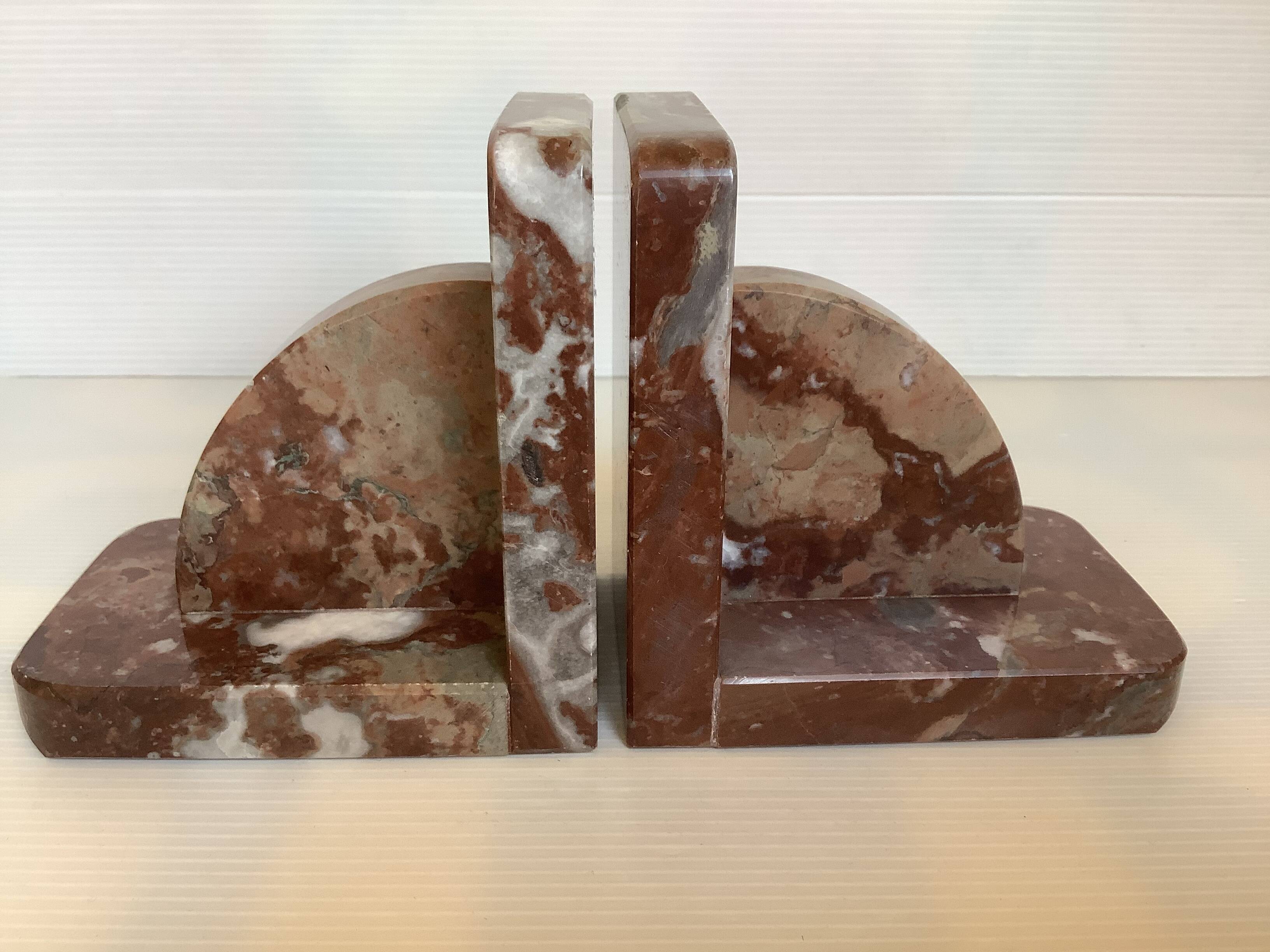 Pair of art deco morello cherry marble bookends