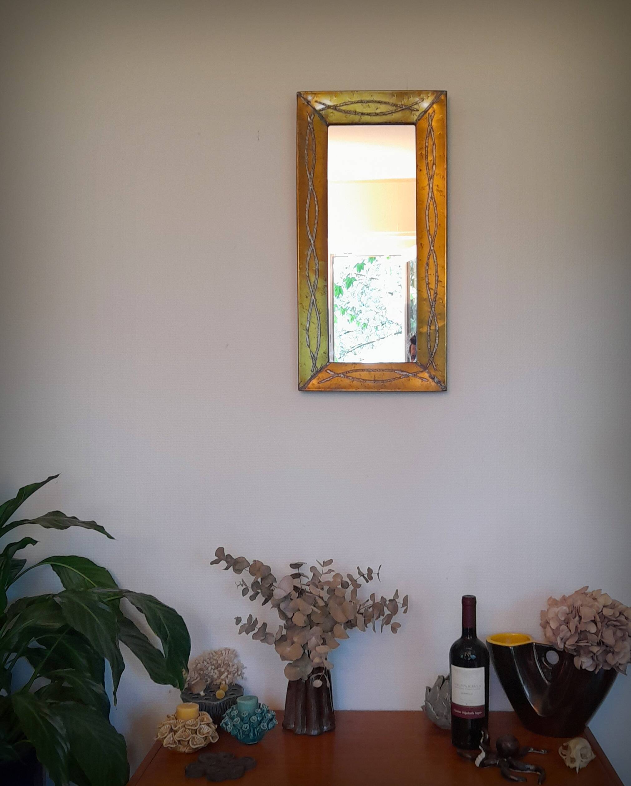 Brutalist brass mirror by Jean Goardere, France, 1970s