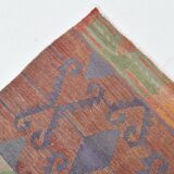 6x13 Kilim Red & Blue Long Wide Ethnic Pattern Wool Kilim Rug, 176x390 Cm