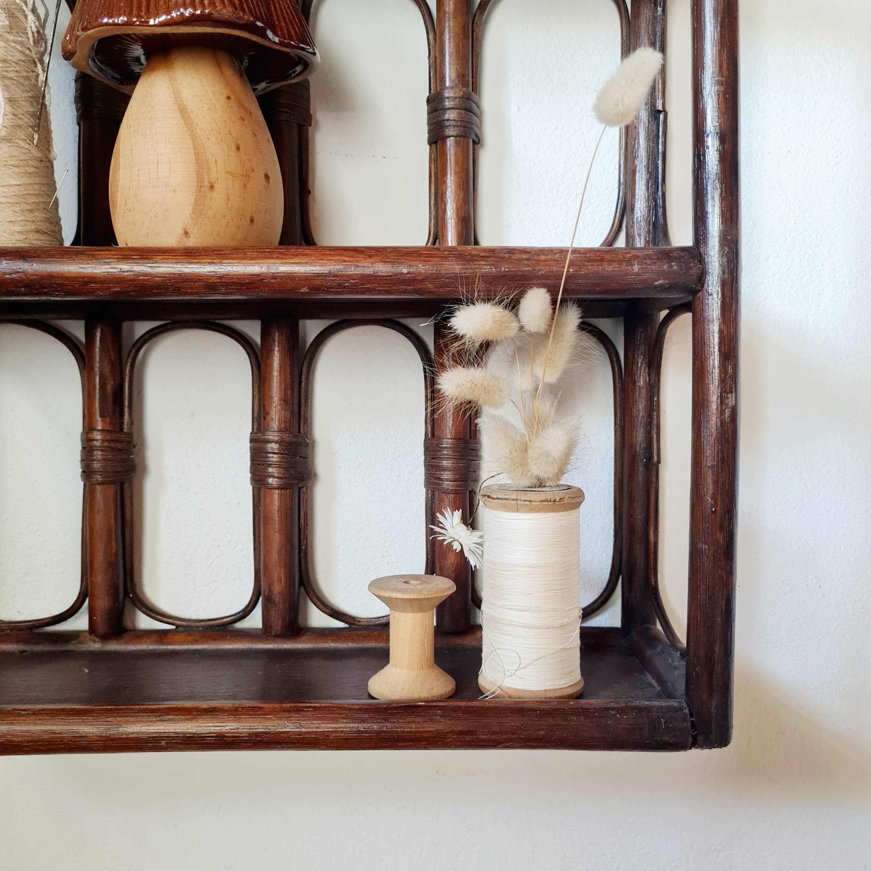 Vintage dark rattan wall shelf – Riviera & Bohemian style